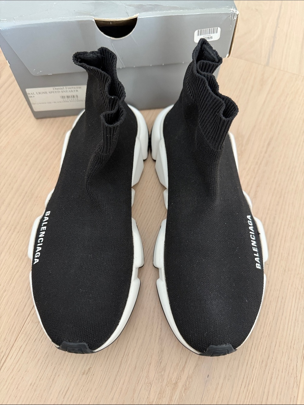 Balenciaga Black and White Sock-Style Speed Trainer Sneakers - Picture 2 of 2